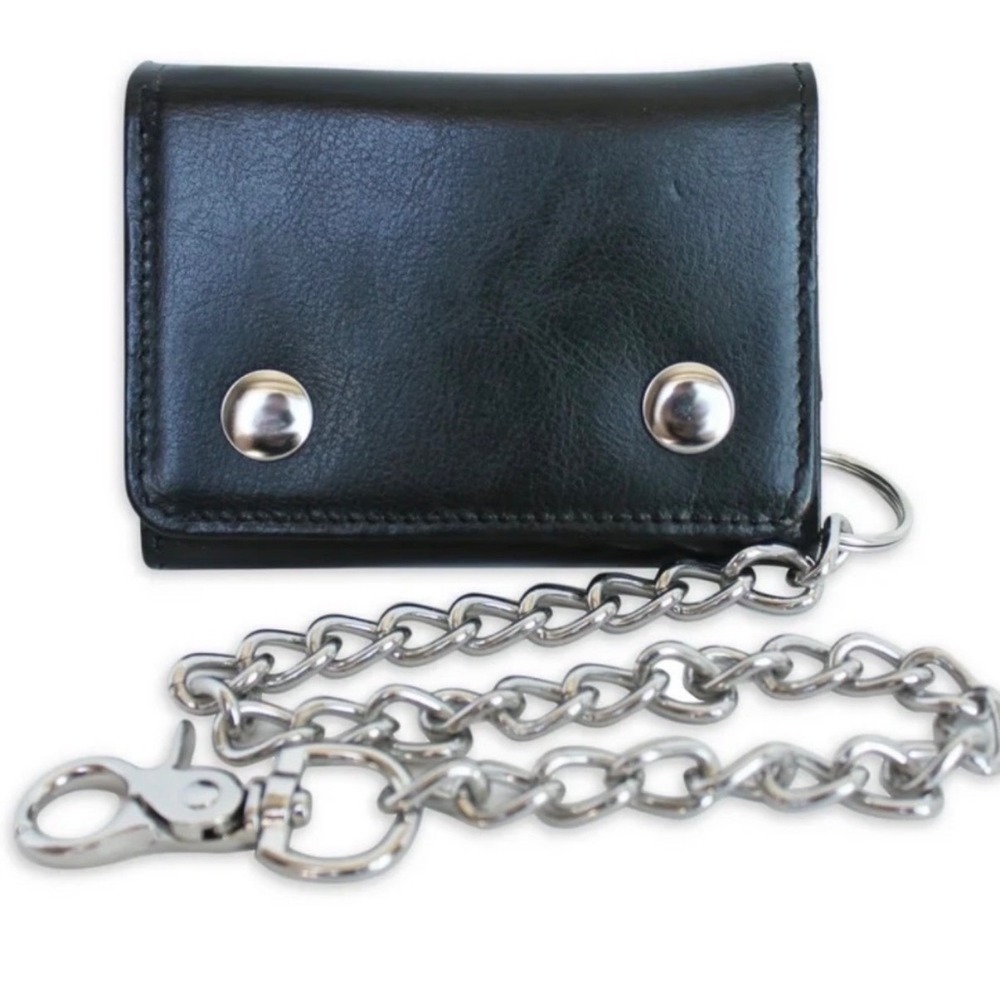 Men's Black Leather Chain Wallet - Unbranded